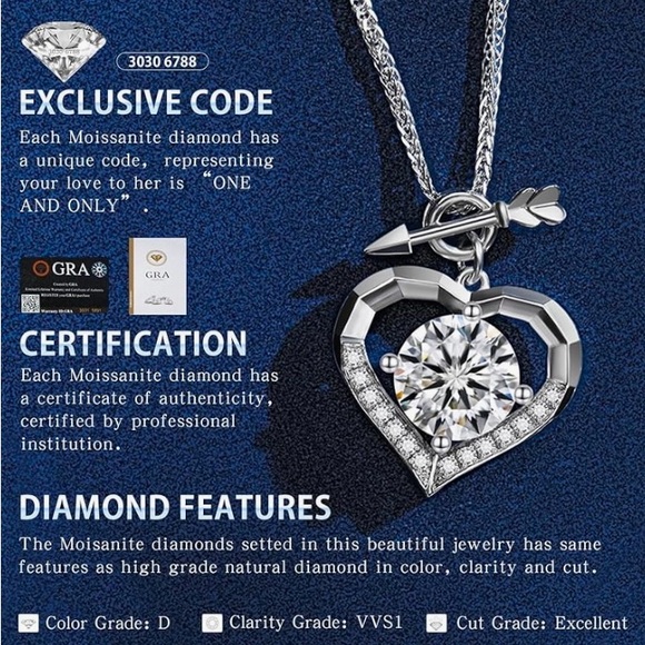 Women,Moissanite Diamond Cupid’s Arrow Heart Necklace 925 Sterling Silver. - Picture 6 of 8